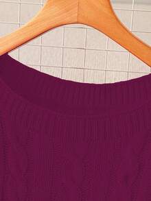 GlowEve CURVE 大码女式休闲修身圆领长袖麻花针织套头衫，秋冬 - 中紫紅色 - 查看 4