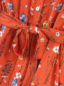 Franclia Đầm Maxi họa tiết hoa đơn giản cổ bẻ màu xanh dành cho nữ - Đỏ - Xem 5