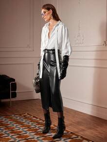 Chiquease New PU Leather Skirt, Streetwear Style High-End Women , Skirt Going Out Party , Casual For Women - Black - View 4