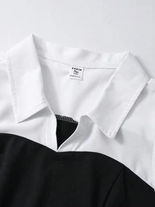 Sparklyn Teen Girl Casual Two-Tone V-Neck Lantern Sleeve Fitted Shirt, Spring/Autumn