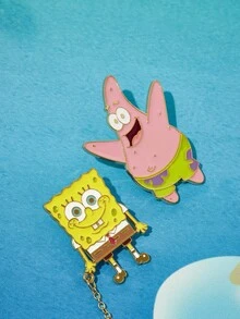 SpongeBob SquarePants | SHEIN Bộ sưu tập huy hiệu trâm cài áo bằng hợp kim kẽm thời trang dễ thương 5 món quà, Dứa, Ngôi nhà, Patrick, Squidward, Gary - Nhiều màu - Xem 3