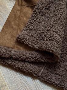 Sweetra Plus Size New Elegant Deer Velvet Thermal Lined Reversible Long Sleeve Short Jacket For Women, Thickened Double-Sided Wear Coat, Winter Fall Autumn