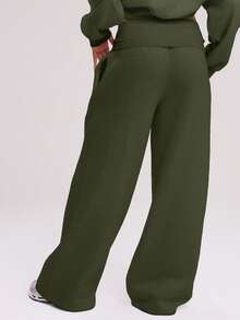 MUSERA 超宽腿翻折腰裤，休闲机场秋季复活节穿搭 - 軍綠色 - 查看 4