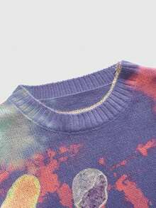 ROMWE MEN Street Life Herren Bunter Pullover mit Menschenfigur Muster, Rundhalsausschnitt, Langarm, Herbst Winter