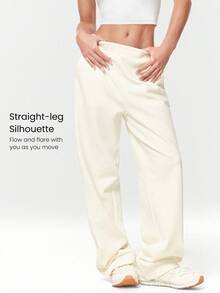 GLOWMODE Waffle Brushed Straight-Leg Elastic Waist Active Pants Casual Daily Wear Warm Winter - Beige - View 3