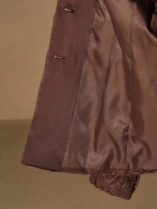 Anewsta Áo khoác blazer công sở thanh lịch đính sequin vai họa tiết - Cà phê nâu - Xem 8