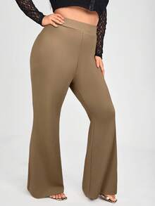 SHEIN SXY Pantalon évasé taille haute décontracté pour femmes grandes tailles en kaki - Kaki - Voir 3