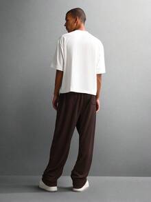 SUMWON 罗纹针织直筒运动裤，舒适居家休闲冬季裤，棕色抽绳腰带，舒适休闲下装，纯色 - 咖啡棕 - 查看 5