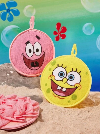 SpongeBob SquarePants | SHEIN 1 pieza Guante de baño de esponja con diseño de dibujos animados, de doble cara, un lado para enjabonar y el otro para restregar, con gran poder de limpieza, apto para adultos y niños