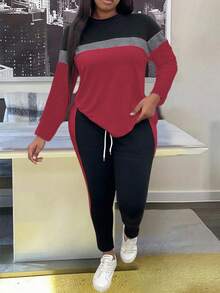 EMERY ROSE Ensemble 2 pièces grande taille, Top manches longues casual blocs de couleurs et pantalon, automne - Multicolore - Voir 4
