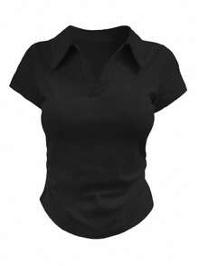 SHEIN 3 buah Kaos Polo Kasual Warna Polos Model Slim Fit, Cocok untuk Pemakaian Sehari-hari - Hitam - View 4