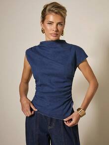 COSMINA Women's Casual Slim Fit Denim Blouse, Versatile For Daily Wear, Summer - Blue - View 1