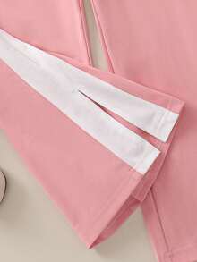 SHEIN Kids/Teens 2pcs Set - Loose Fit Crew Neck Pink Bow Splice White Casual Blouse + Casual Sports Pants - White - View 4