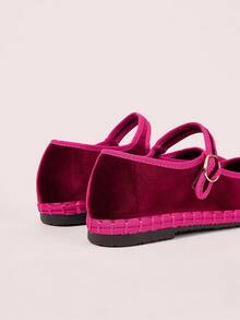 CUCCOO DOLLMOD Women's Burgundy Velvet Classic Comfortable Mary Jane Flat Shoes, Elegant & Fashionable For Christmas Spring Shoes - Burgundy - View 5