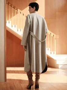 Uhlyne 金属扣环腰带圆领简约欧美风夹克，秋冬新款 - 淺灰色 - 查看 4