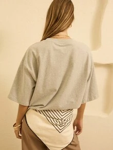 Aralina Crew Neck Oversized Regular Length Graphic Tee - Grey - View 3
