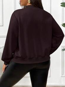 Easura Casual Plus Size Brown Bomber Jacket For Women Plain Woven Fabric Long Sleeve Baseball Collar Zipper Detail Regular Length Brown Jacket Women Crop Jacket - Brown - View 2