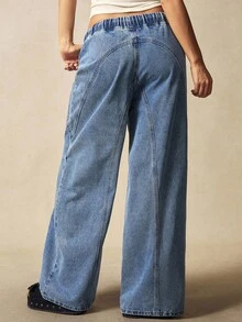 Bohemela Casual Solid Color Woven Denim Loose Pants - Blue - View 6