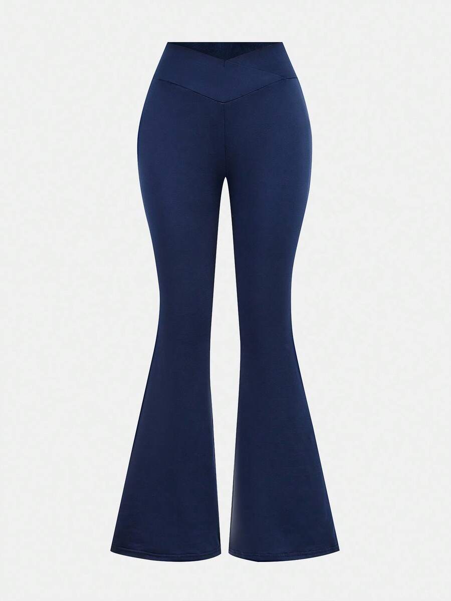 Navy Blue Flared Tween Leggings For Everyday Casual Look Fall Winter - Navy Blue - View 1