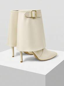 Mnmlis 女士鲨鱼靴高跟时尚踝靴 - 白色 - 查看 1