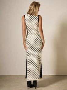 COSMINA Casual Polka Dot Fitted Round Neck Sleeveless Women Sweater Dress Autumn Winter Clothes For Women - Multicolor - View 2