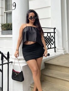 NegzBox Mesh Double-Layer Perspective Hip-Wrapped Mini Skirt - Black - View 5