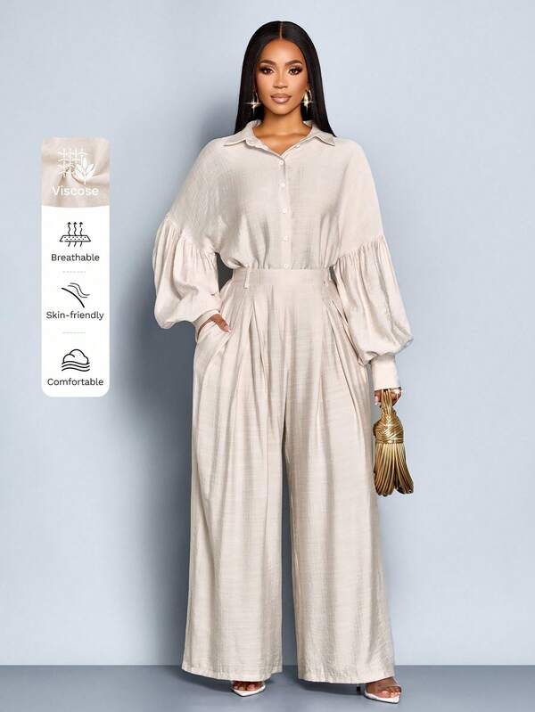 SOLERSUN 女士优雅简约时尚日常仿棉麻素色纽扣前袖休闲衬衫