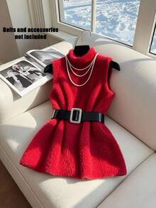 Franclia Women's Elegant Solid Color Stand Collar Sleeveless Top, Party For Women, Christmas Women's, Fall For Women, Business Casual Women, Women's Halloween Costume, Wedding Guest For Women, Going Out, Classy For Women, Christmas Red Top - Red - View 1