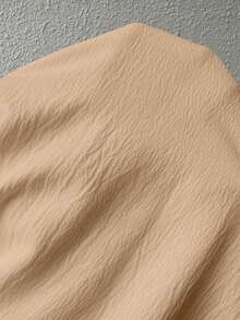 Zolique Solid Textured Button Front Cold-Shoulder Collar Blouse Women Shirt - Khaki - View 7