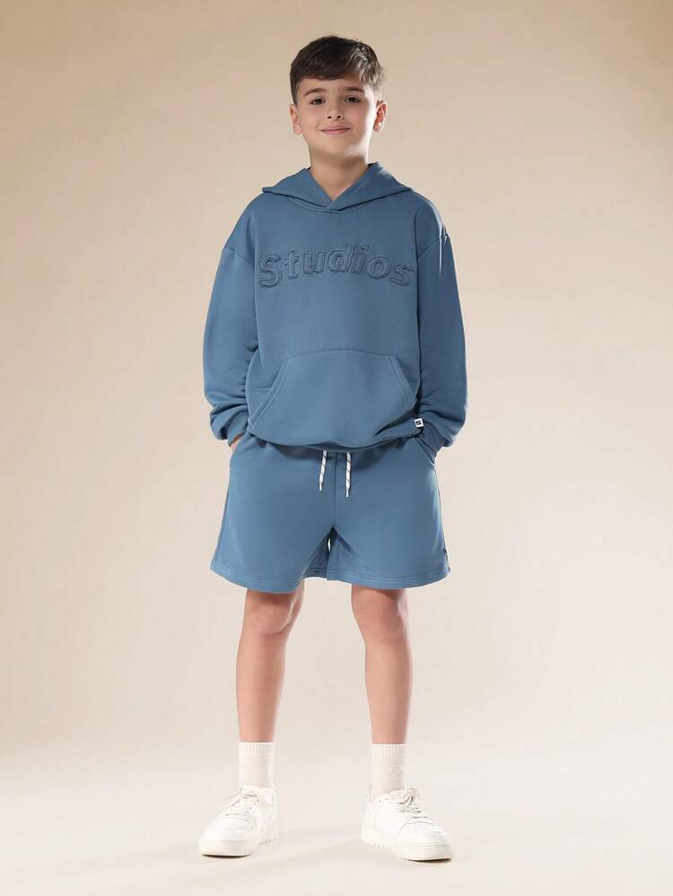 Hooded Sweatshirt And Shorts Set With Studios Applique