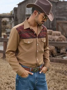 Manfinity Nomadique Men's Western-Style Brown Loose-Fit Floral Heat-Transfer Long-Sleeve Shirt - Suitable For Halloween, Fall Casual Outings & Western-Themed Events, Also A Thoughtful Gift For Husbands/Boyfriends. Men Cowboy Shirts Western Men Shirt Katseye Men Western Shirts Men Western Tops Lara Croft Rodeo Shirt Men Earning - Coffee Brown - View 8
