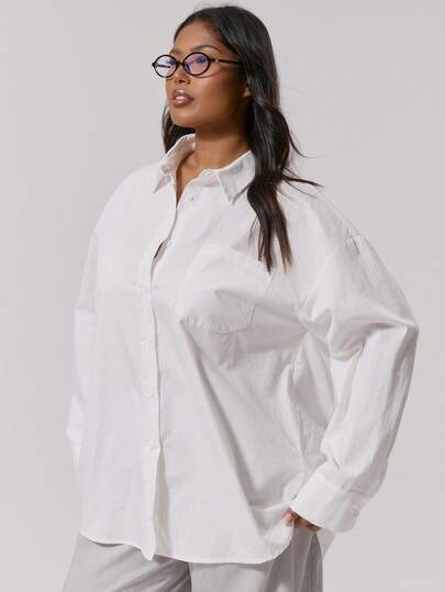 MUSERA Plus Size Pocket Detail Button Down Shirt Classy Cute Sexy Streetwear Night Out Curve Spring Summer Easter
