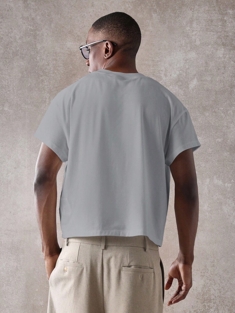 SUMWON Essential Short Sleeve T-Shirt Crop Fit Design Casual Crew Neck Cotton Blend Minimalist Everyday Basic Summer Solid Tee Comfortable Streetwear Plain - Grey - View 2