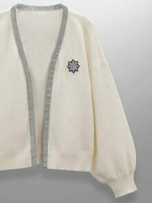 Manfinity RebelGame Men's Casual Loose Knit Cardigan With Pentagram Embroidery And Rhinestone Decor, Long Sleeve, Autumn, For Fall Winter - Beige - View 4