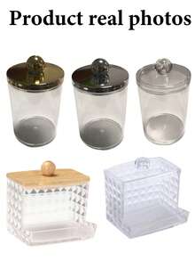 1pc/3pcs Transparent Acrylic Makeup Remover Pad Cleaning Swab Storage Box Desk Dressing Table Dustproof Toothpick Holder With Lid - Multicolor - View 15