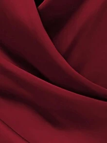 Franclia 女士时尚休闲深V领扭结纯色衬衫 - 酒紅色 - 查看 5