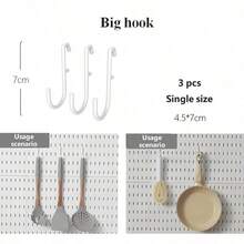 畅销家居用品，Basic Living 1 件壁挂式无钻孔塑料钉板，多种组合套件配件，多功能储物钉板配有各种储物盒和金属挂钩，适用于车库工作台/家庭厨房整理和储物/办公室/工艺室/浴室（28*28 厘米） - 白色 - 查看 9