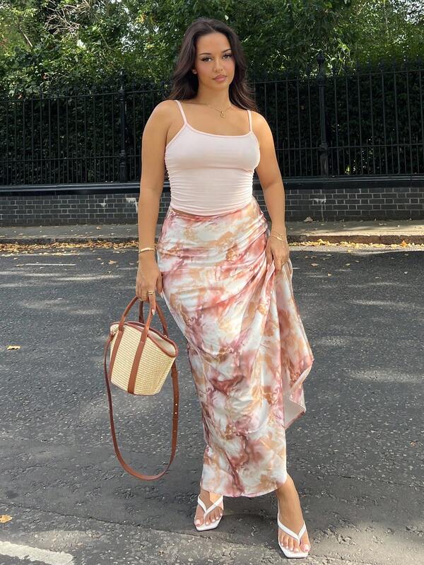 NegzBox Falda midi en línea A elegante y versátil con estampado de lunares, vestimenta de satén maxi para mujeres