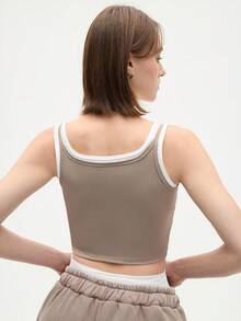 Eassivo Eassivo 撞色拼布褶饰短款运动背心 - 咖啡棕 - 查看 2