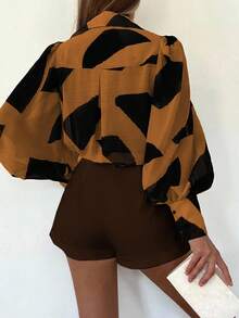 INAWLY 女士加大码优雅长袖衬衫，适合夏季 - 咖啡棕 - 查看 2