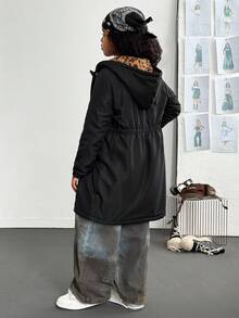 Tween Girl Leopard Print Thermal Lined Hooded Jacket, Autumn/Winter Fall - Multicolor - View 2
