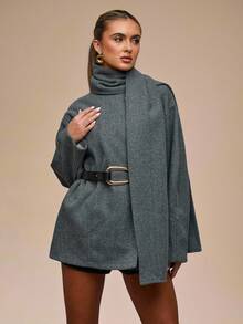 SHEIN BAE Bufanda elegante, cinturón de cintura suelta, abrigo corto de cintura ceñida, abrigos de invierno para mujer, abrigo informal, abrigos de invierno para mujer, abrigos elegantes para mujer, otoño