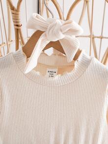 SHEIN Váy bé gái cổ tròn tay bồng có nơ eo, viền bèo nhún, phù hợp cho dịp lễ Halloween/thu - màu nâu - Xem 4