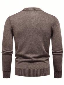 Manfinity Mode Men's Casual Versatile Knit Autumn Men Quarter Zip Brown Sweater, Old Money