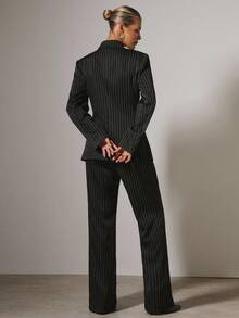 COSMINA Women's Elegant Striped Lapel NeckLong Sleeve Jacket And Pants Suit, Autumn Women Pinstripe Suit Business Clothes Women,Cozy Fall And Winter Clothes For Women - Black and White - View 2