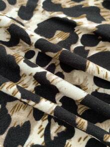 SHEIN 少女豹纹叠层A字裙裤，休闲运动学院风豹纹猎豹可爱裙裤 - 棕色 - 查看 6