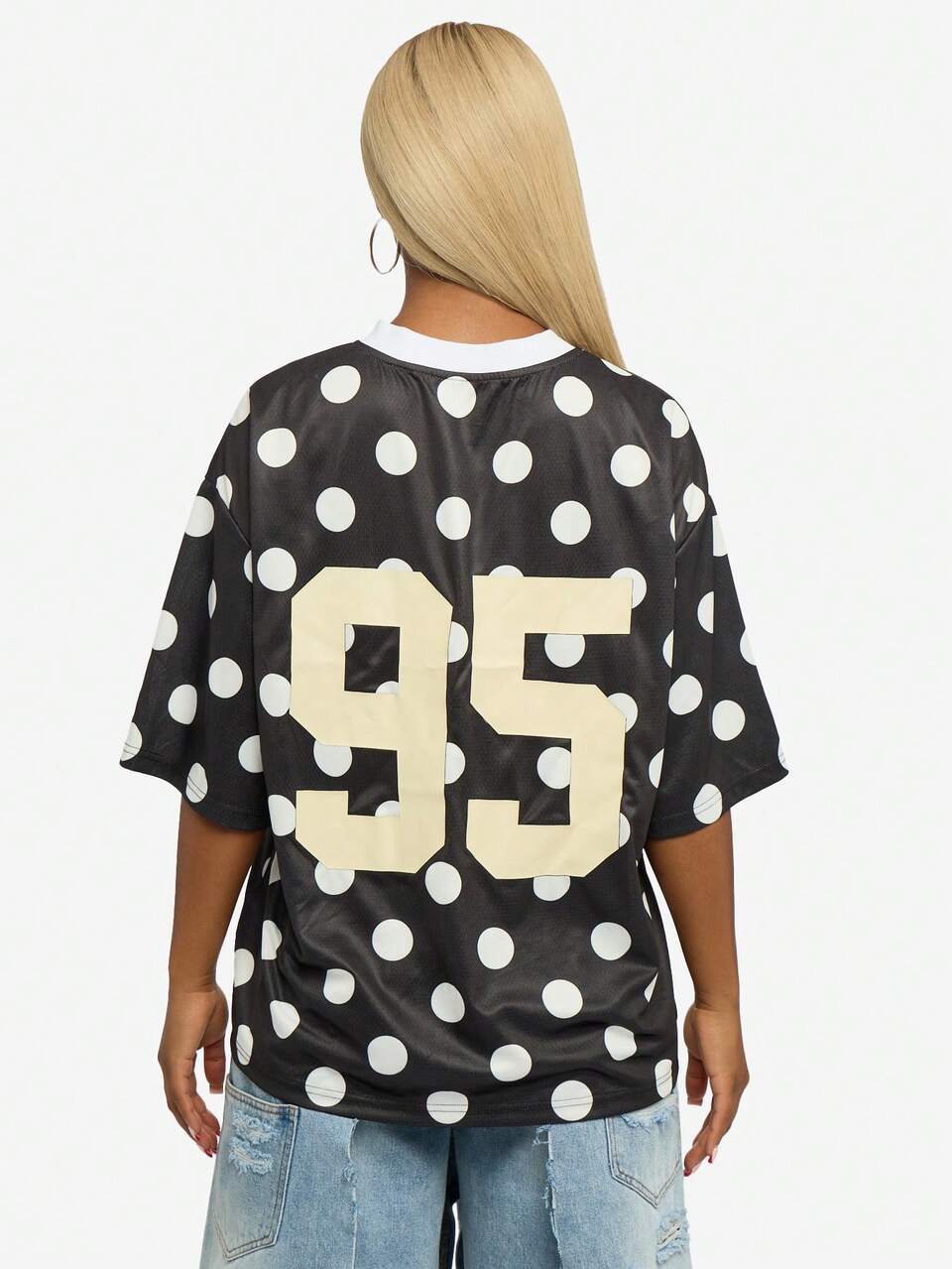 SUMWON WOMEN Polka Dot V-Neck Football Top With Number Print