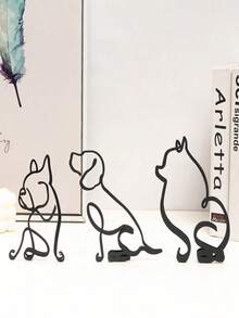 3pcs Dog Abstract Line Minimalist Wall Art Metal Sculpture Art Creative Ornaments Exquisite Home Office Desk Decoration Living Room Wall Decoration Best Gifts Birthday Graduation - Small Ornaments - View 1