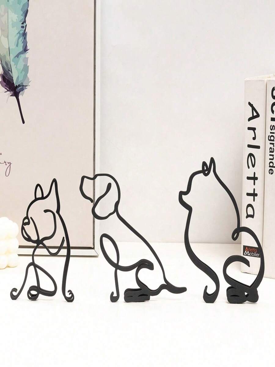 3pcs Dog Abstract Line Minimalist Wall Art Metal Sculpture Art Creative Ornaments Exquisite Home Office Desk Decoration Living Room Wall Decoration Best Gifts Birthday Graduation - Small Ornaments - View 1