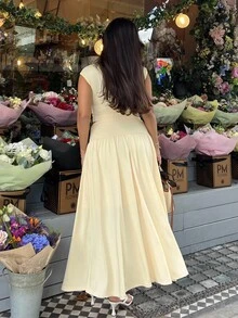 NegzBox Bộ trang phục hai mảnh màu vàng bơ dành cho nữ mặc hàng ngày, Bộ 2 món dành cho nữ, Bộ mùa hè, Phong cách Boho, Kỳ nghỉ, Bãi biển, Bộ, Trang phục ăn trưa dành cho nữ, Phong cách cổ tích, Thanh lịch, Thường ngày - Màu vàng - Xem 2